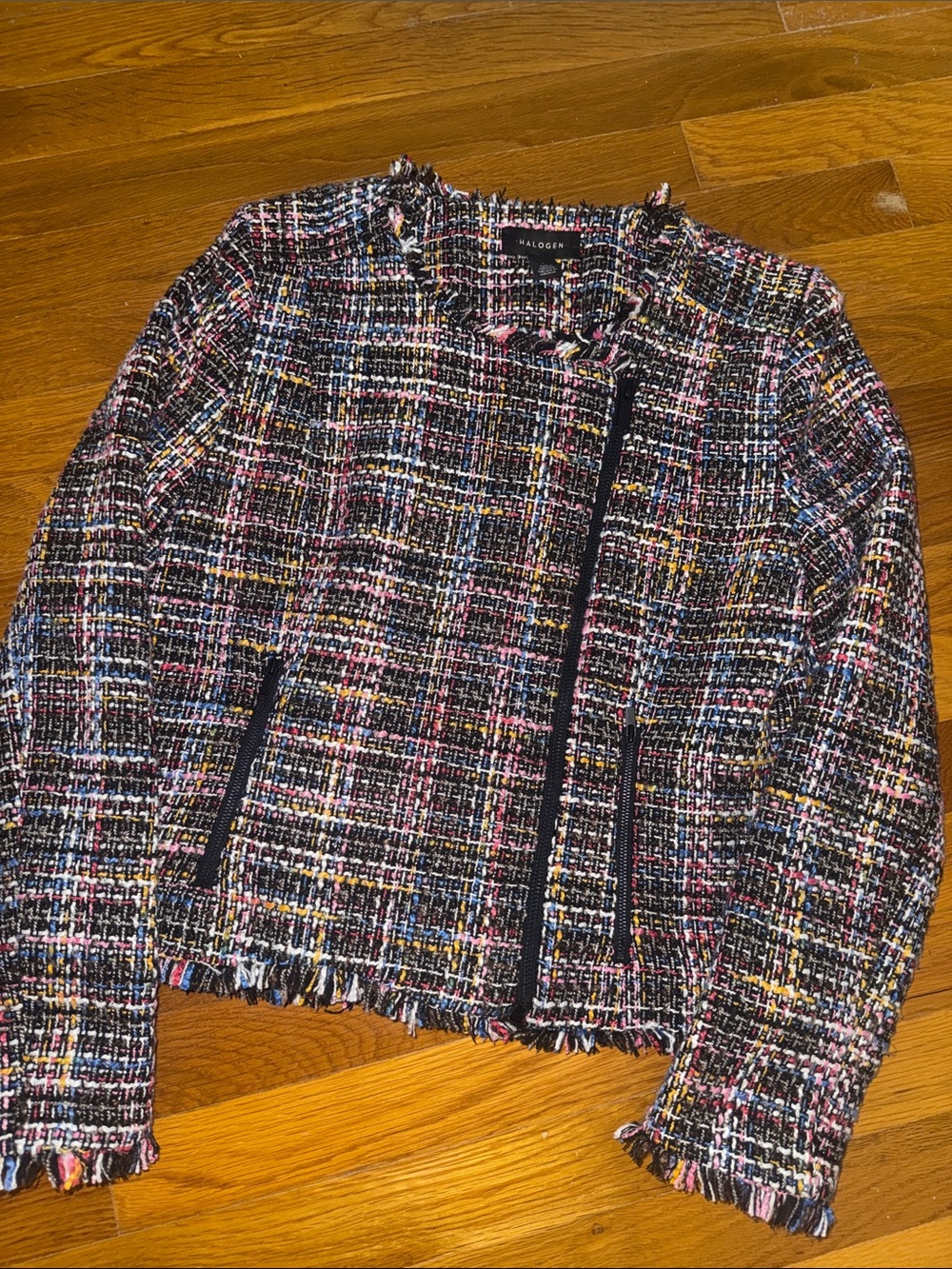 Halogen Multi Tweed Frayed-Trim Jacket - Picture 2 of 4